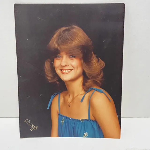 Vintage Color Found Photo Portrait Girl Feathered 80s Hair Olan Mills Studio