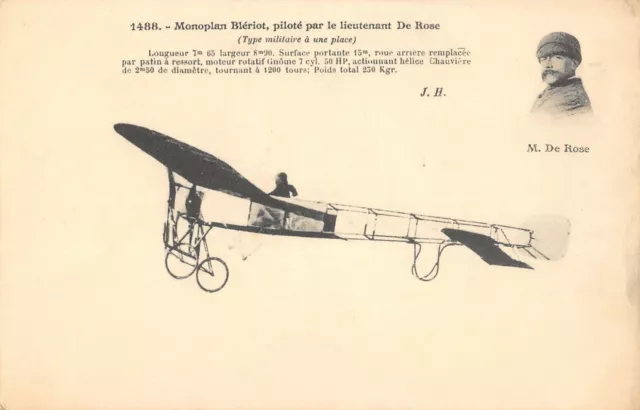 Cpa Aviation Monoplan Bleriot Pilote Par Le Lieutenant De Rose