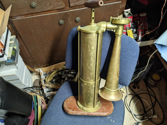 Brass Nautical Hand Pump Tyfon Alarm Horn Malmo Sweden Antique