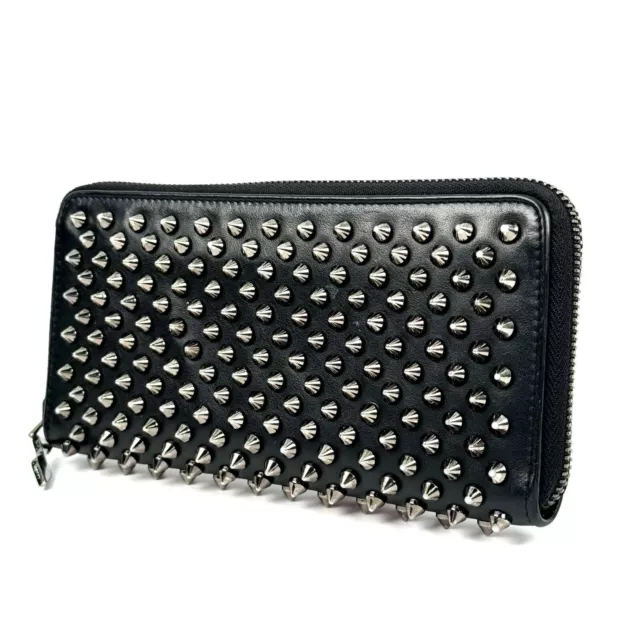 CHRISTIAN LOUBOUTIN Panettone spike studs Zip Around Long Wallet Black Authentic