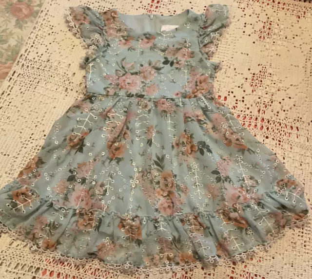 Little Girls 'Rare Editions' Size 4/4T Short Sleeve Pastel Floral Dress Lined