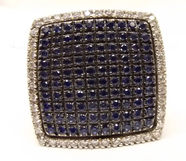 Chimento 18K White Gold Blue Sapphire Diamond Ring Sz 7 Pave Square Cocktail