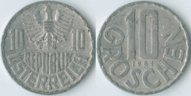 Austria 1951 10 Groschen KM# 2878 Al Second Republic Coat of Arms Eagle Value