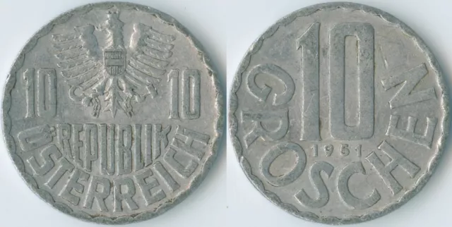 Austria 1951 10 Groschen KM# 2878 Al Second Republic Coat of Arms Eagle Value