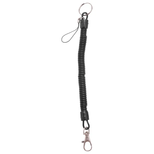 Lobster Clasp Black Spring Stretchy Coil Cord Strap Keychain Key Chain Rope A3G7