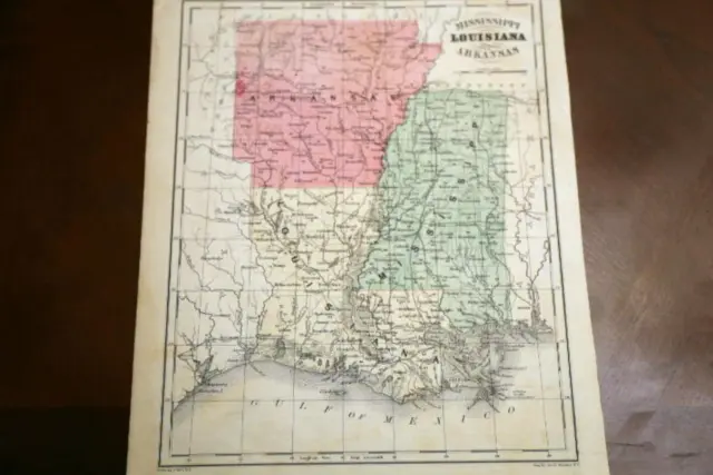 1866 Francis Mcnally Original Antique Atlas Map Of Louisiana-Handcolored