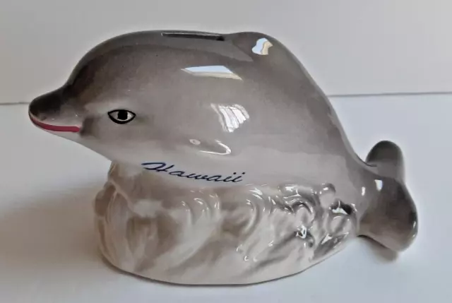 Dolphin Coin Bank Hawaii Souvenir Ceramic Ocean Theme Tropical Knickknacks