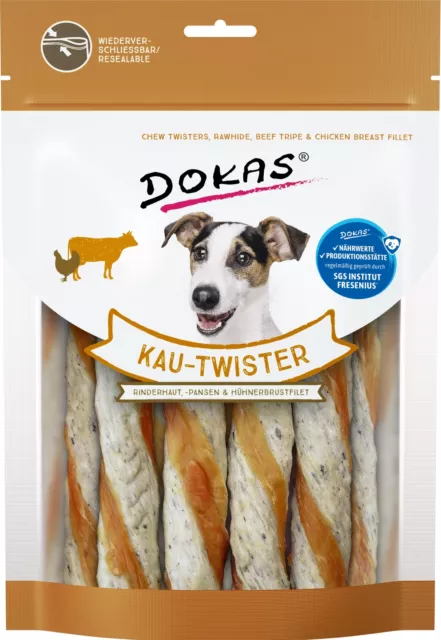 DOKAS Kau Twister Rinderhaut mit Pansen & Hühnerbrust (1 x 200g) Kauspass Hunde