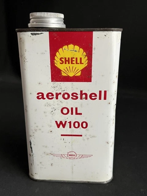 Shell Can SHELL AEROSHELL W100 Vintage Engine Oil Can Garage Gas Station Quart ...
