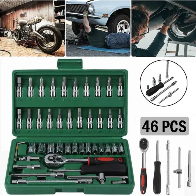 46Pcs Metric Socket 1/4" Drive Ratchet Bit Spinner Set Torx Hex Repair Tool Kit