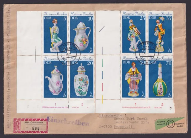 Druckvermerk Leerfeld Briefmarken DDR Zusammendruck R Brief Meissener Porzellan