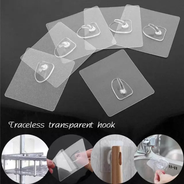 10x ganci antiscivolo riutilizzabili resistenti appiccicosi senza tracce strumenti gancio da parete trasparente 2