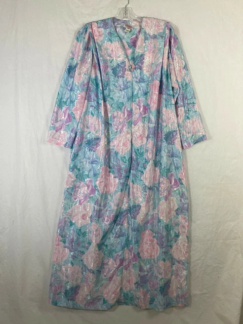 Vtg Barbizon Nightgown Robe Housecoat Large Floral Made in USA Grandmacore