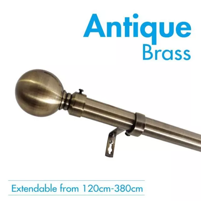 TOP QUALITY Curtain Rod & Finial Set, Extendable from 160cm to 300cm - Brass