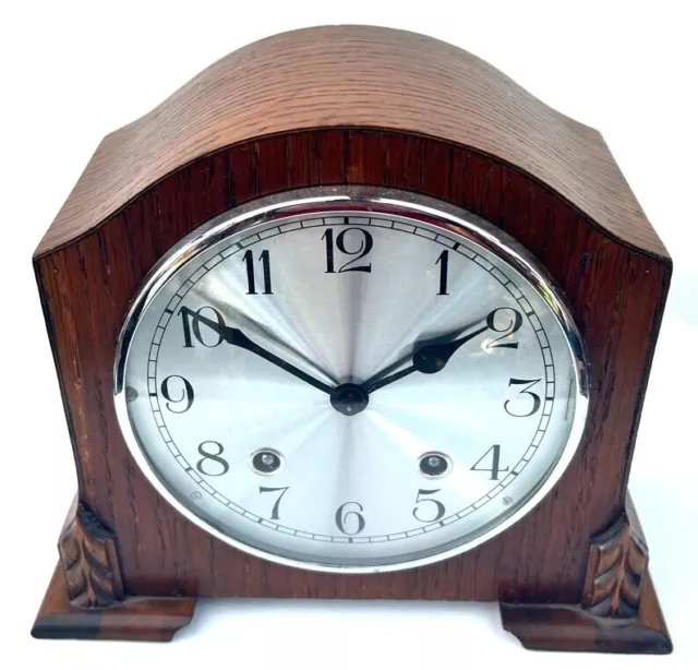 Antique Garrard English Light Oak Art Deco Mantle Clock - 8 Day Striking 1930 3
