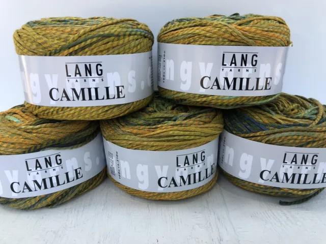 Lot of 5 Lang Camille Yarn #51 Yellow Gold Multicolor 100g per ball Italy