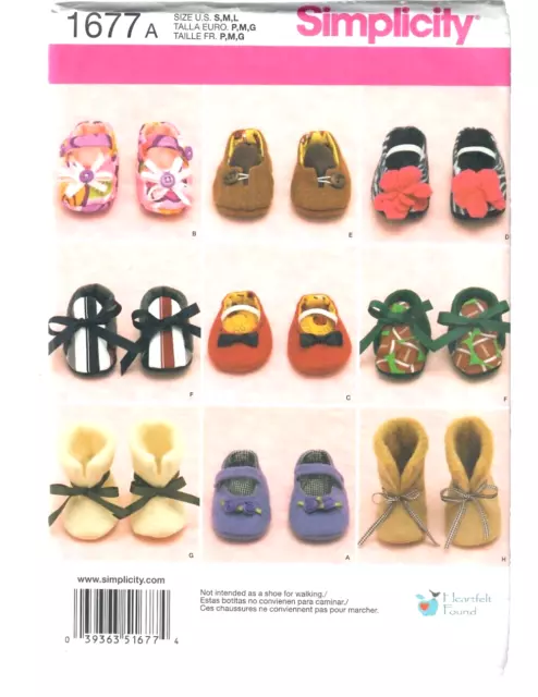 Baby Shoes Boots Booties Felt Cotton Infant S-M-L Simplicity 1677 Sewing Pattern