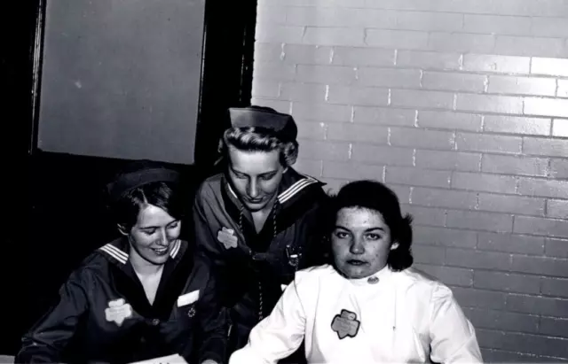 Vtg Photo - Girl Scout?? Navy Nurses at Girl Scout meeting? | Circa 1950s