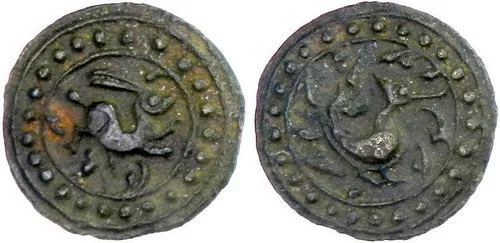 18th circa.--SOUTHEAST ASIA--ANCIENT COIN---RUNNING RABBIT AND PHOENIX--(1) 3