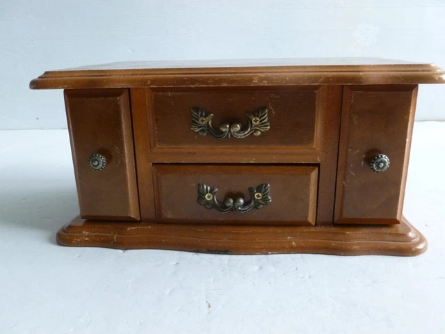 ANCIENNE BOITE A BIJOUX EN FORME DE MEUBLE EN BOIS AVEC MIROIR 22,5 x