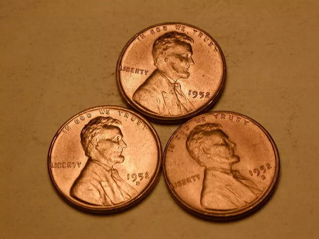 1952-P-D-S Gem BU Uncirculated Red Wheat Cents!! SUPERB!! Nice!!!BEAUTIFUL!!#108