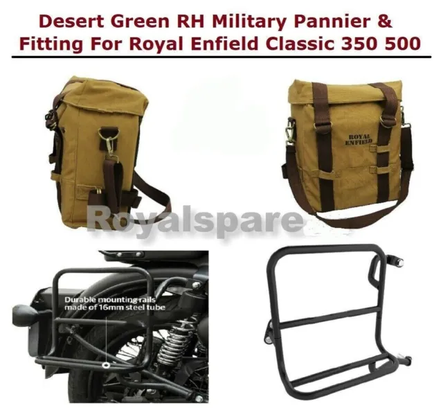Pour Royal Enfield Classic 350 500 Desert Green RH Military Pannier & Fitting