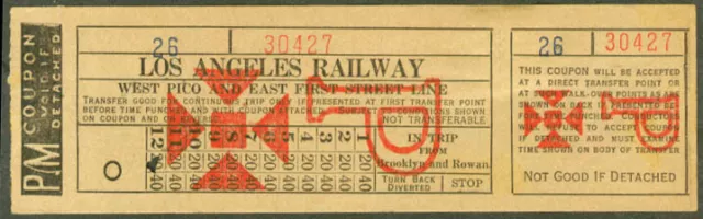 Los Angeles Railway W Pico & E 1st St Line tranfer