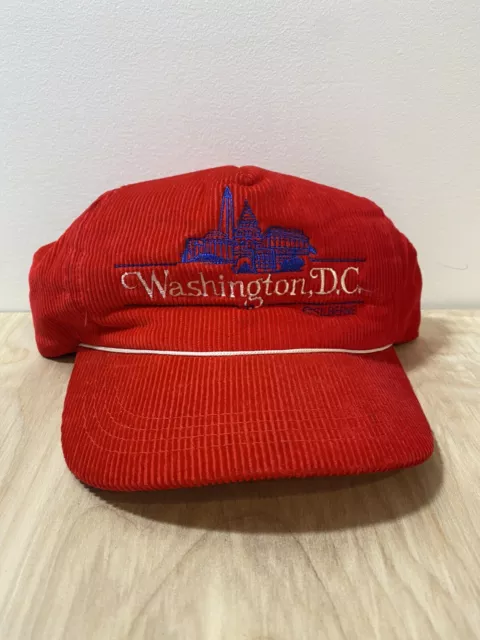 Vintage 80s 90s Washington DC Red Corduroy Snapback Cap Hat