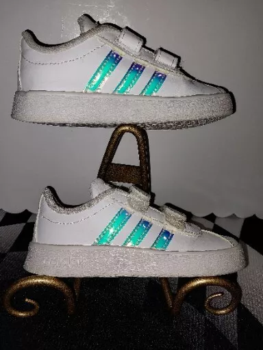Adidas Grand Court Toddler Kid White 'Iridescent' Sneakers Shoes 7K