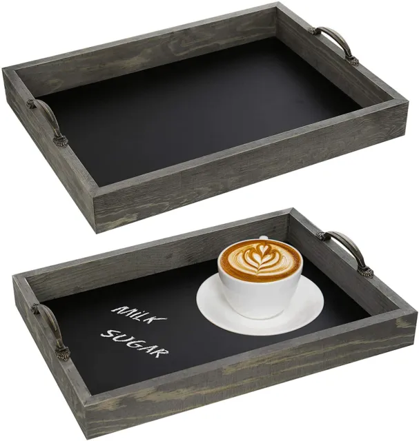 Nesting Gray Wood Decorative Chalkboard Ottoman Coffee Table Tray, Set of 2