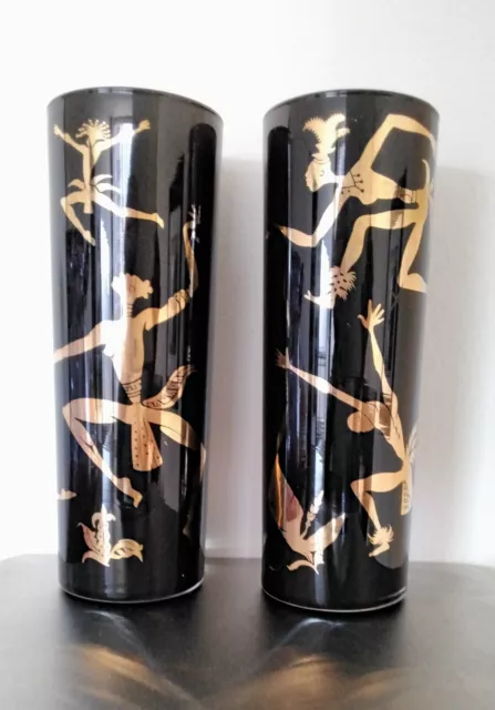 VTG Josephine Baker Black W / Gold MCM  African Dancer Federal  Glass PAIR