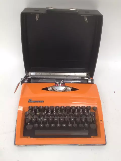 Adler Contessa De Luxe Typewriter Orange In Case Vintage Collectible Rare