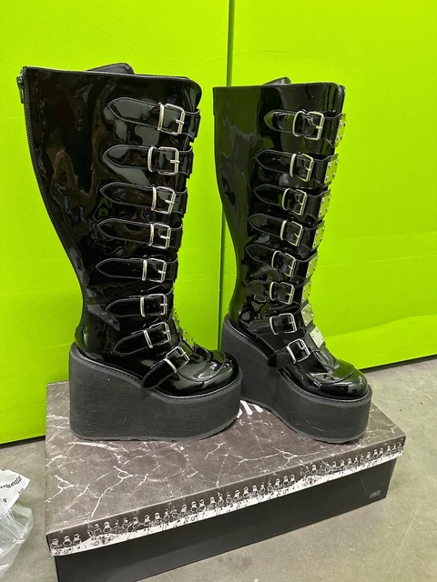 DEMONIA SWING 815 Wide calf Knee high boots Black Patent Size UK 6