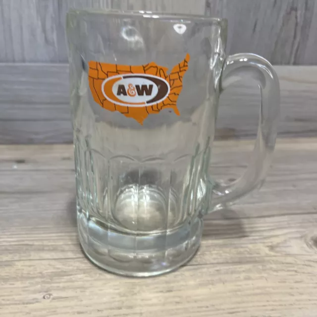 A&W Root Beer Soda Mugs. 6'' Tall Dimple Sides Heavy Glass Vintage AW