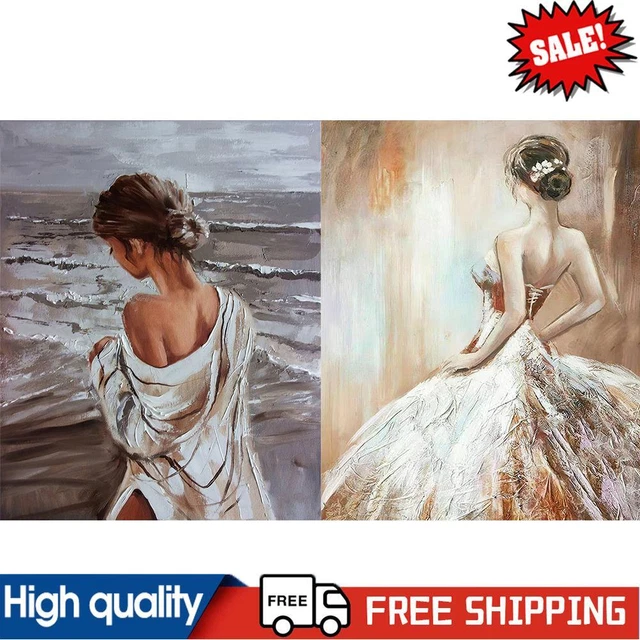 Frameless Oil Paint By Numbers DIY Girl Back Picture Craft Kit for Living Room