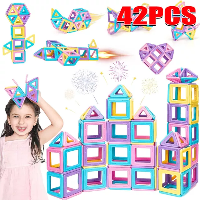 42 Piece Kids Magnetic Blocks Building Toys For Boy Girls Magnet Mini Tiles Kit