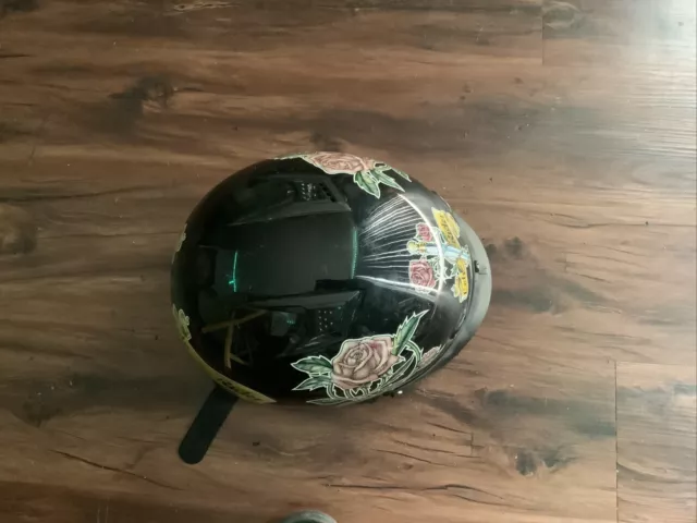 Lady Rider Dot Riders Fiberglass Black Helmet With Sparkle Roses Size Large