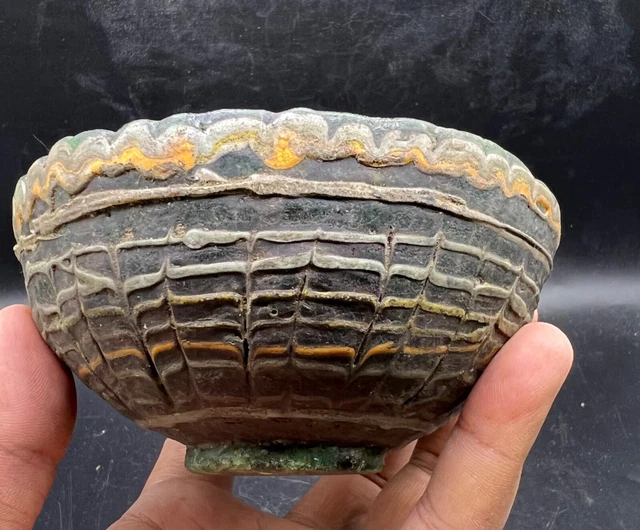 Rare Ancient Old Roman Greek Period Rainbow Color Glass Wine Bowl