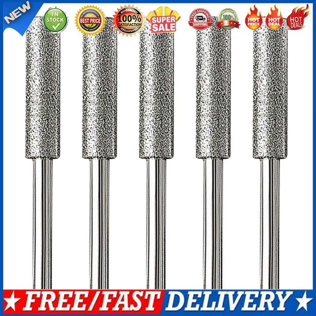 5pcs/Set Diamond Coated Grinding File Stone Heads Drill Bit (5.5mm Silver)