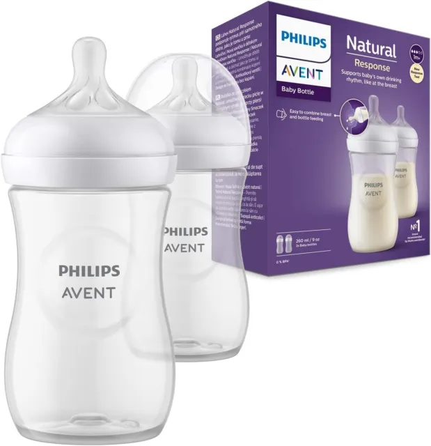 Philips Avent 2 biberons Réponse Naturelle 260 ml sans BPA, bébé  1 mois et plus