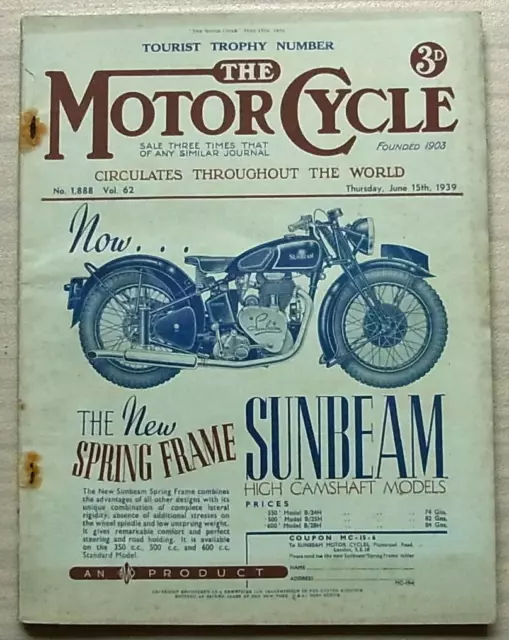 The MOTOR CYCLE Magazine 15 Jun 1939 TOURIST TROPHY NUMBER