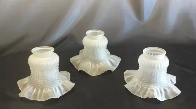 FROSTED GLASS CEILING LIGHT LAMP SHADES Set of 3 Ruffled Petticoat 2" Fitter VTG