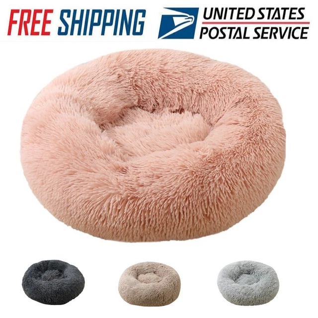 Donut Plush Pet Dog Cat Bed Fluffy Soft Warm Calming Bed Sleeping Kennel Nest