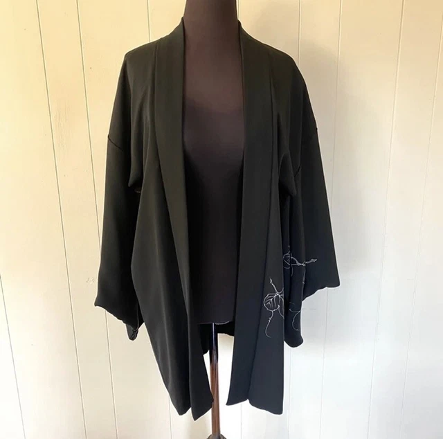 Lovely vintage handstitched Japanese Black silk kimono