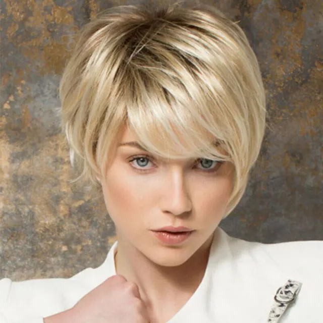 Wie Echthaar!TOP Mode Perücke Sexy Damen Hellblond Glatt Kurz Perücke Wig·