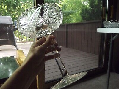 Stunning Tall COMPOTE bowl American brilliant Period Cut glass Crystal Hobstar
