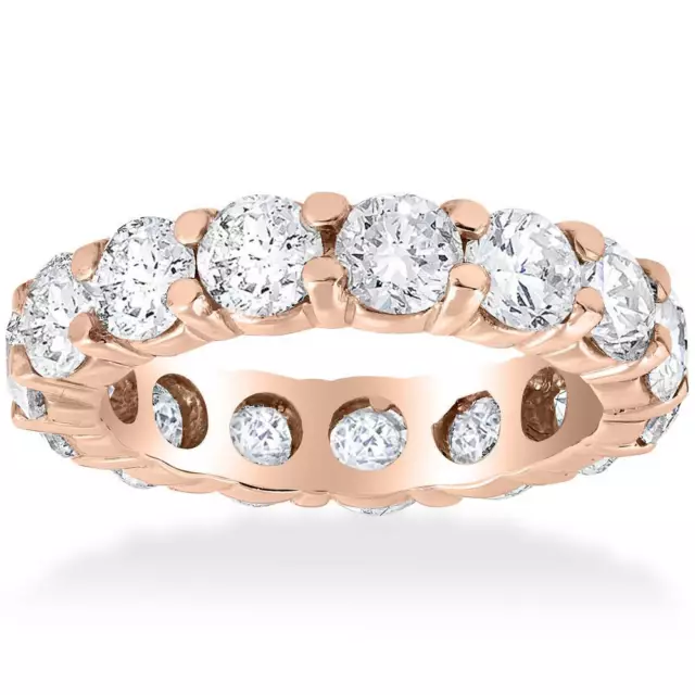 5 1/2ct TW Round Natural Diamond Eternity Ring 14K Rose Gold Wedding Band