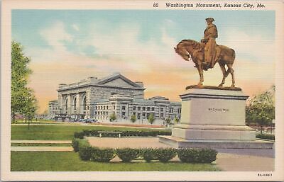 Kansas City Missouri~Washington Monument~Linen Vintage Postcard