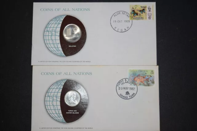 Coins of All Nations Set 2 Books UNC Coins & Stamps Franklin Mint w/Info Cards