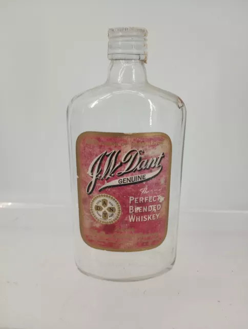 Vtg J.W. Dant The Perfect Blended Whiskey 1 Pint Glass Bottle  empty Kentucky